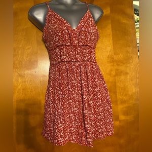American Eagle red floral romper with pockets